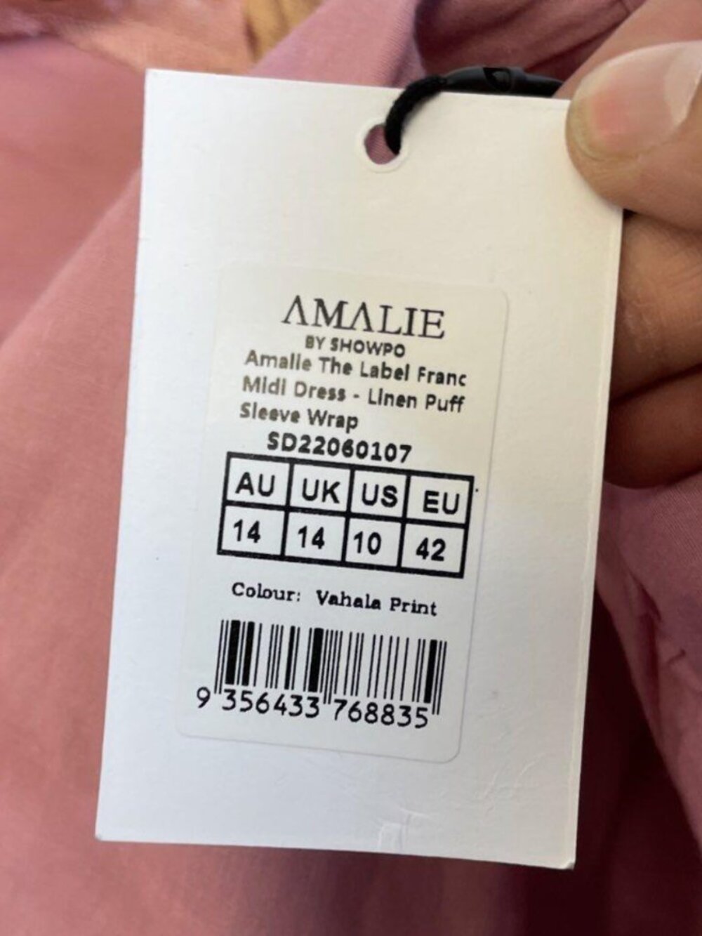 Amalie The Label Franc Linen Blend Puff Sleeve Wrap Midi Dress US 10 Pink Floral - Picture 9 of 11